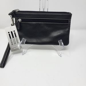 iliworld NEW YORK Women's Genuine Leather Double Zipper Wristlet Black w…